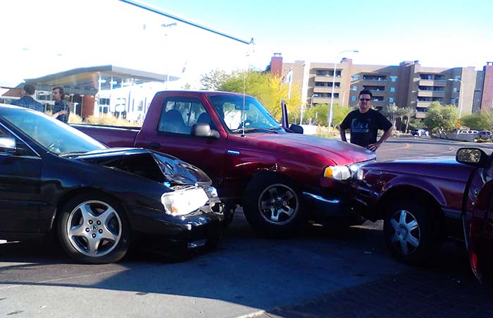 three vehicles involved in an accident.